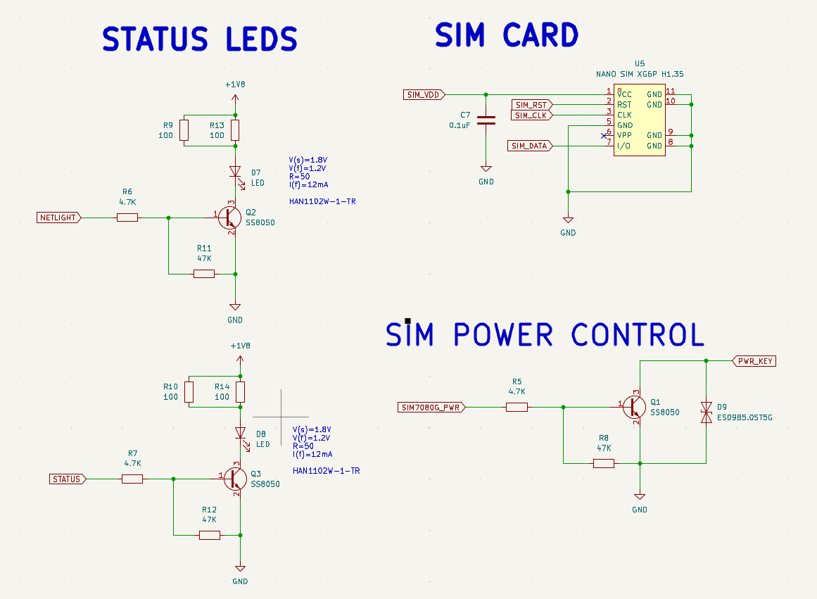 STATUS LEDs, SIM POWER,
